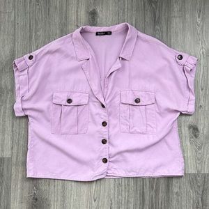 EUC Bershka Short Sleeve Utility Crop Top Light Purple Relaxed Boxy Fit Large